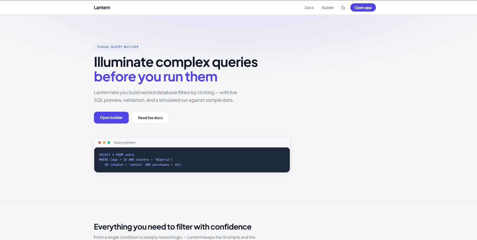 Lantern — Visual Query Builder